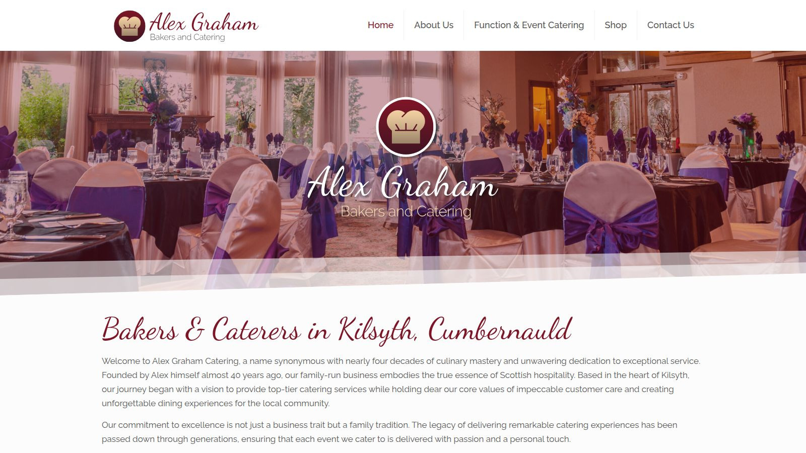 Screenshot of the Alex Graham & Family Catering website