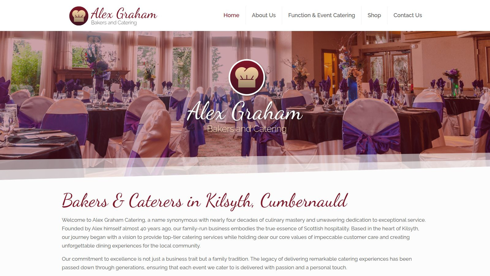 Screenshot of the Alex Graham & Family Catering website