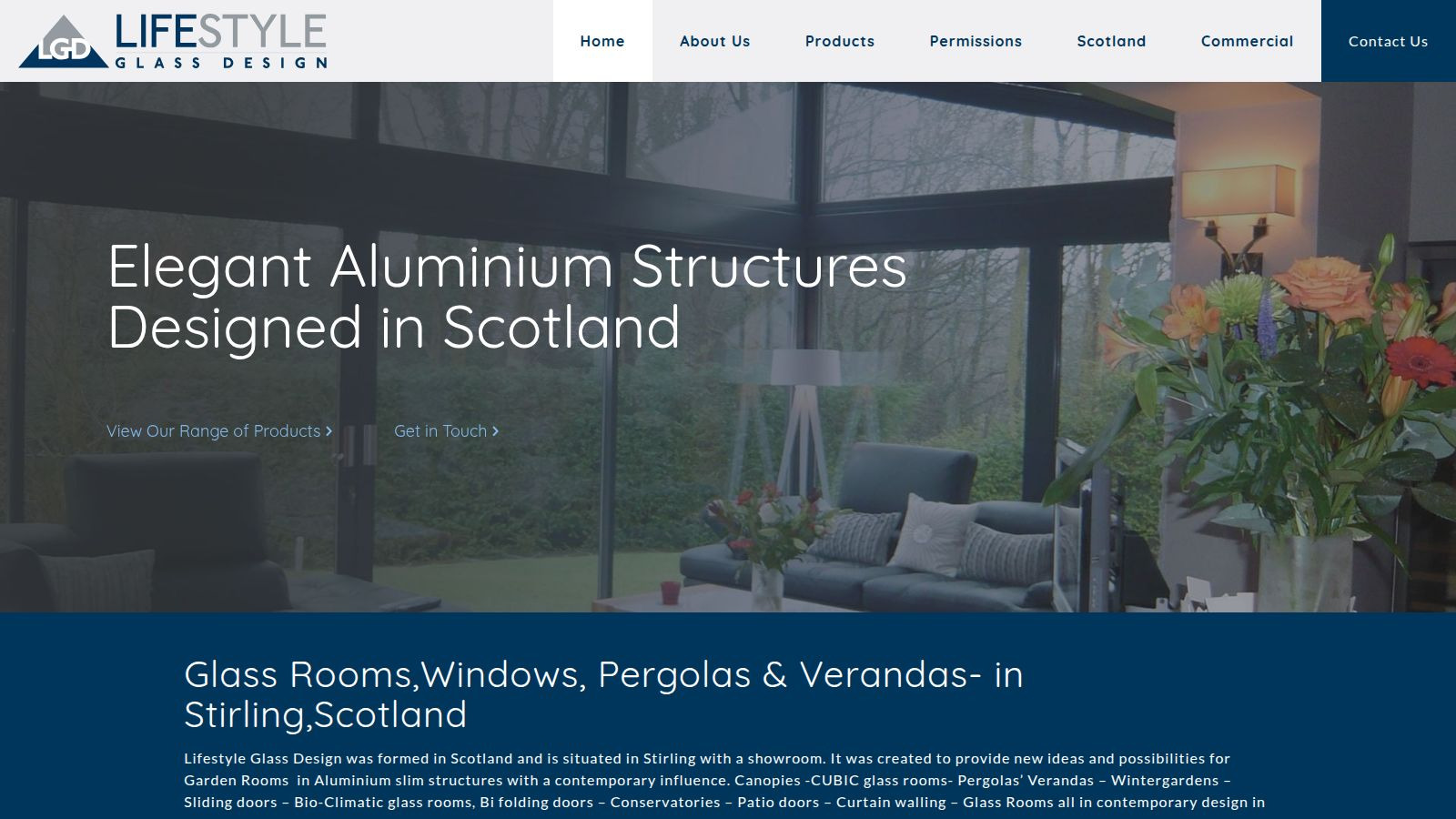 Screenshot of the Lifestyle Glass Design website