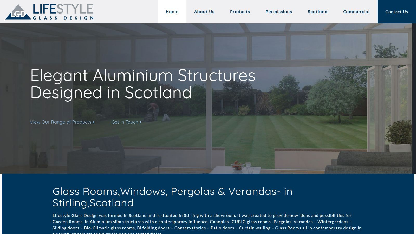 Screenshot of the Lifestyle Glass Design website