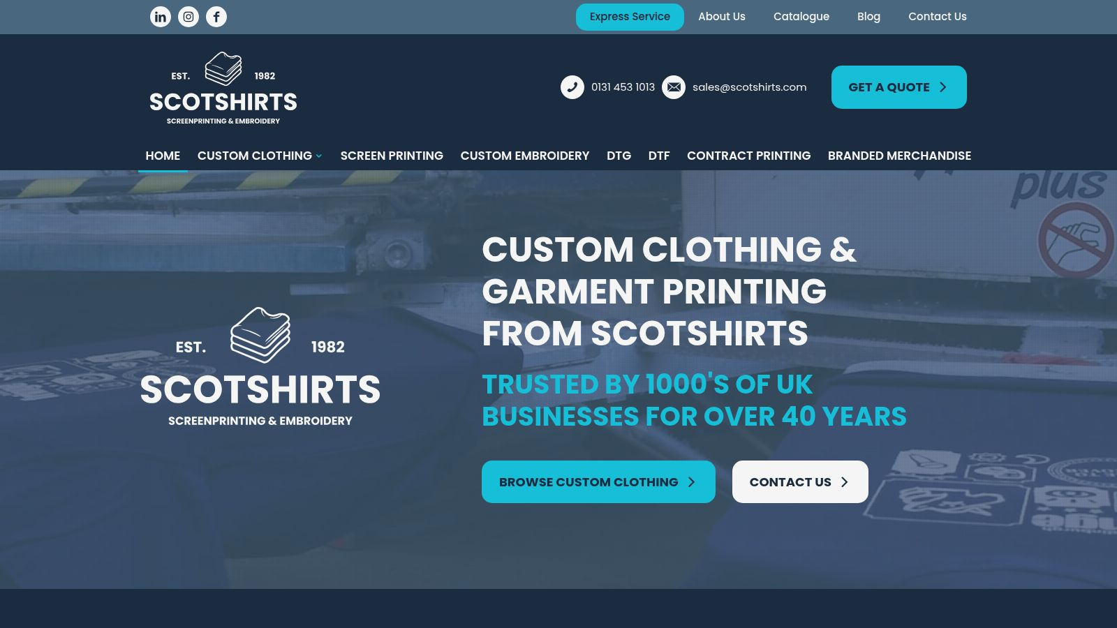 Screenshot of the Scotshirts website
