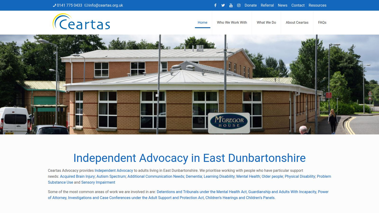 Screenshot of the Ceartas Advocacy website