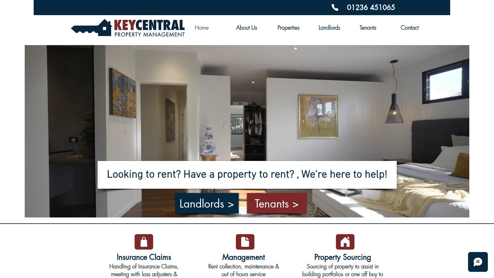 Screenshot of the Key Central Property Letting website