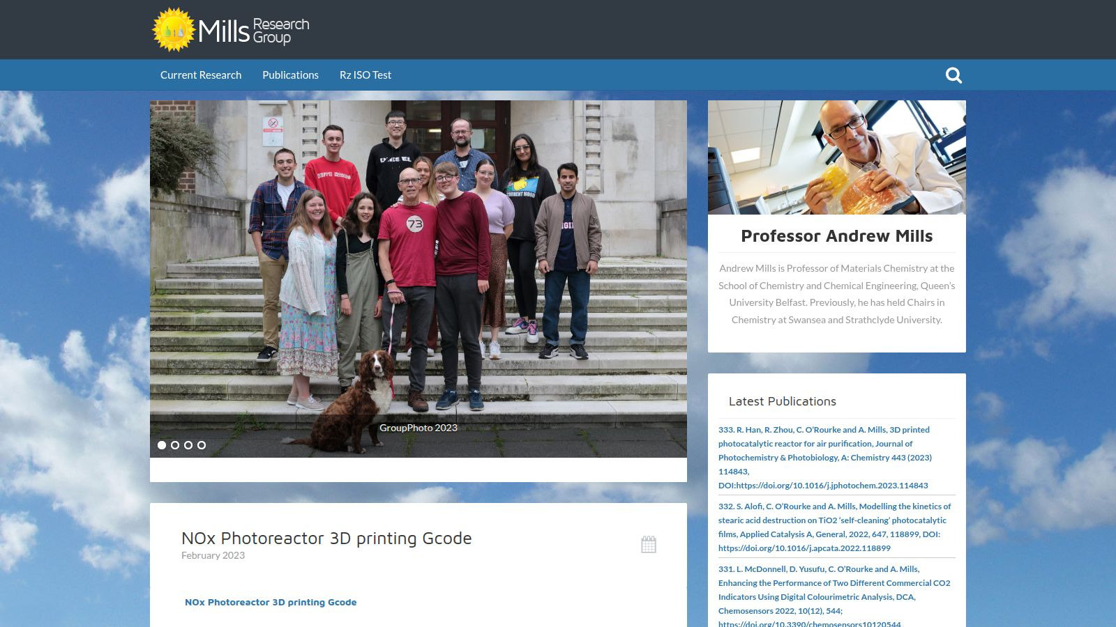 Screenshot of the Mills Research Group website