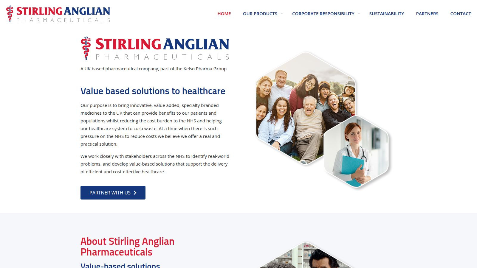 Screenshot of the Stirling Anglian Pharmaceuticals website