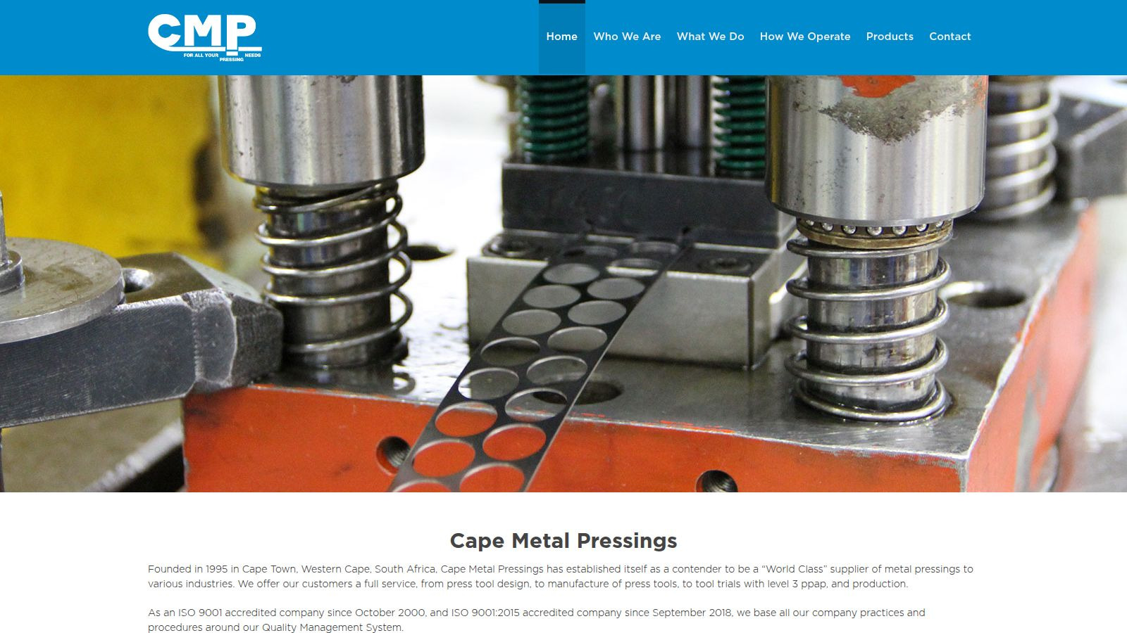 Screenshot of the Cape Metal Pressings website