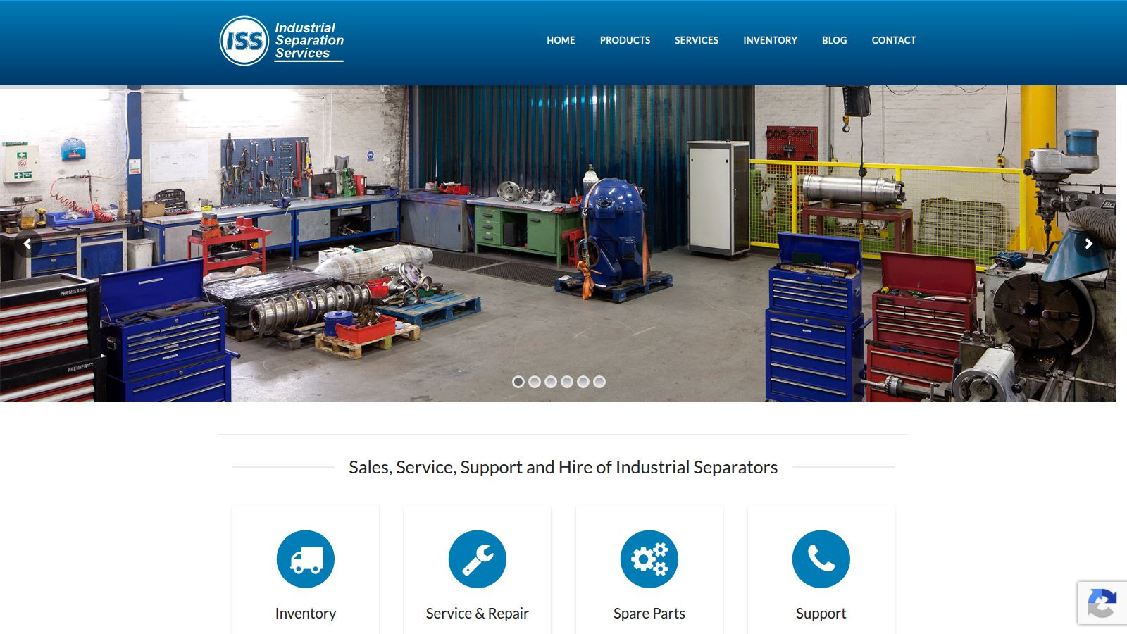 Screenshot of the Industrial Separation Systems website