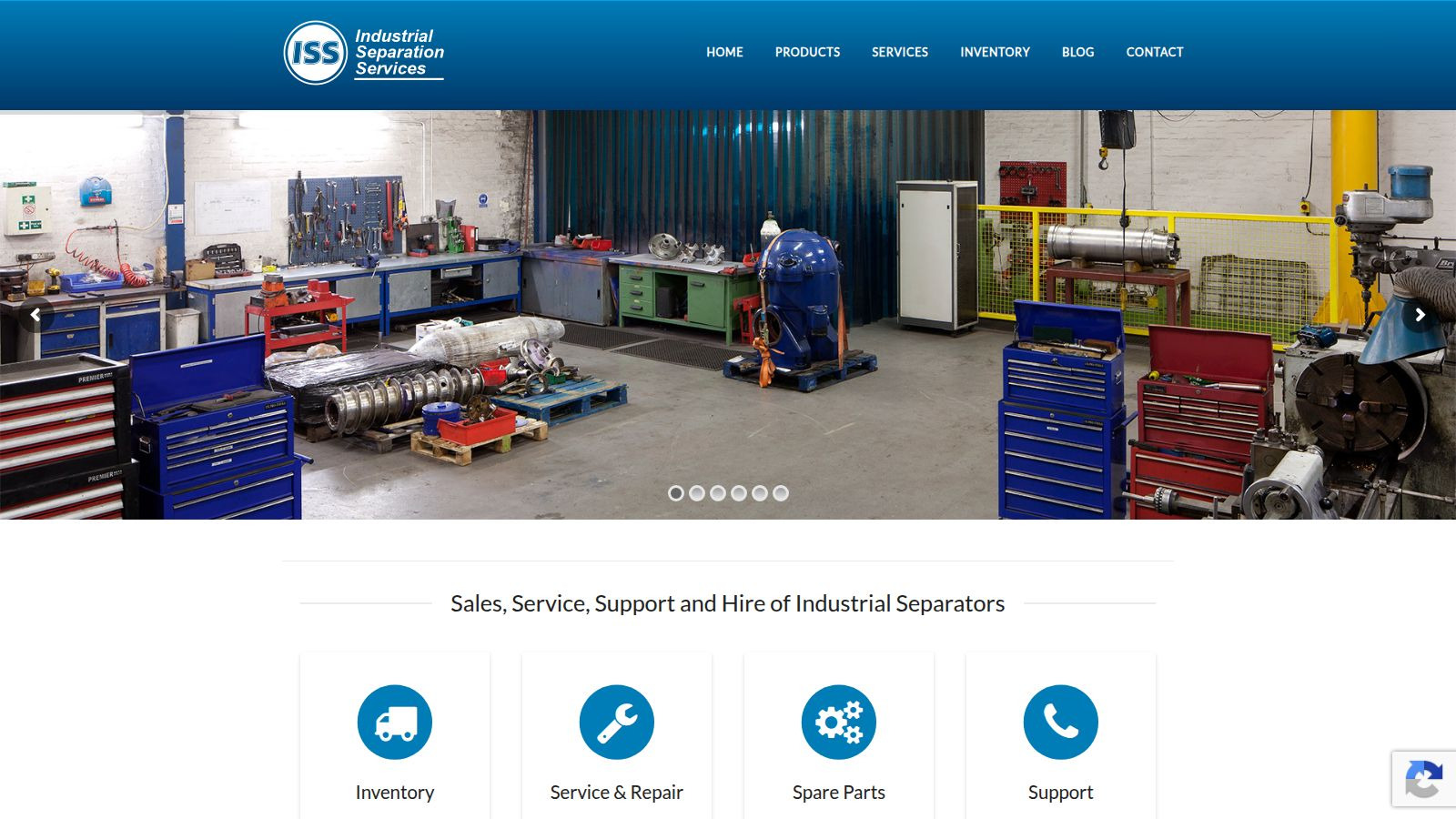Screenshot of the Industrial Separation Systems website
