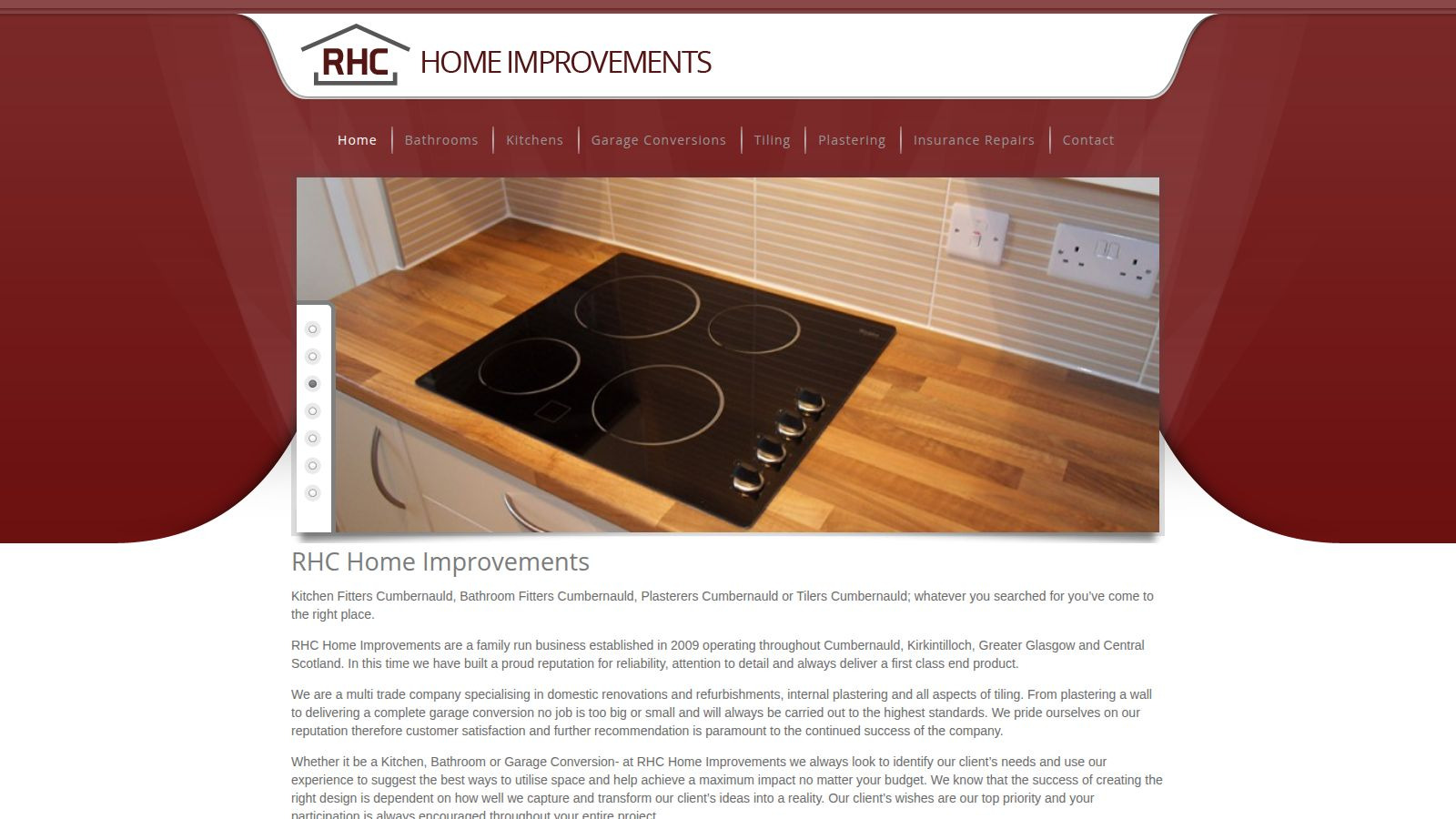 Screenshot of the RHC Home Improvements website