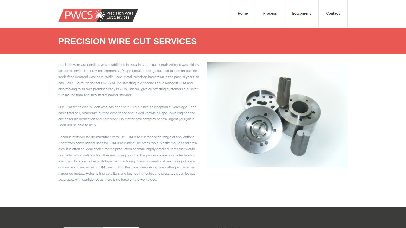 Screenshot of the Precision Wire Cut Services website