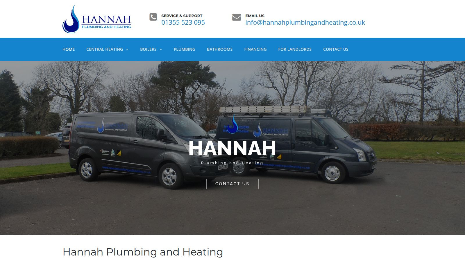 Screenshot of the Hannah Plumbing and Heating website