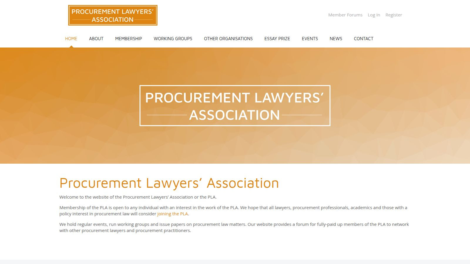 Screenshot of the Procurement Lawyers' Association website