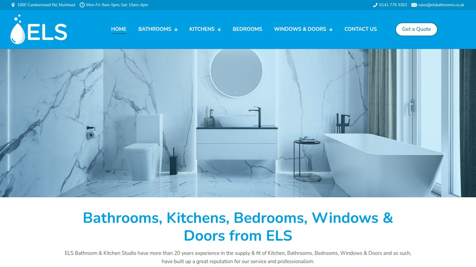 Screenshot of the ELS Bathroom & Kitchen Showroom website