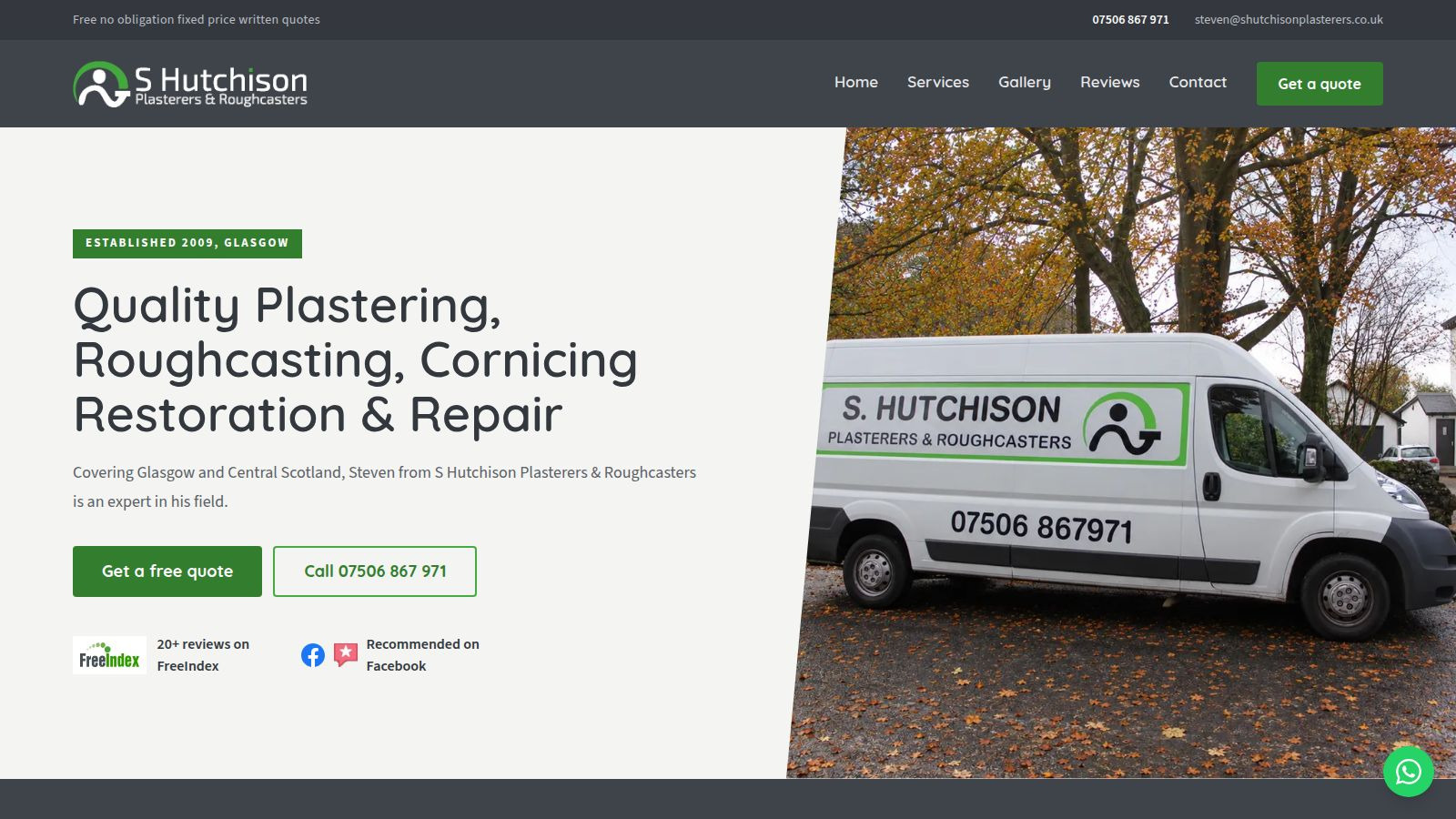 Screenshot of the S. Hutchison Plasterers website