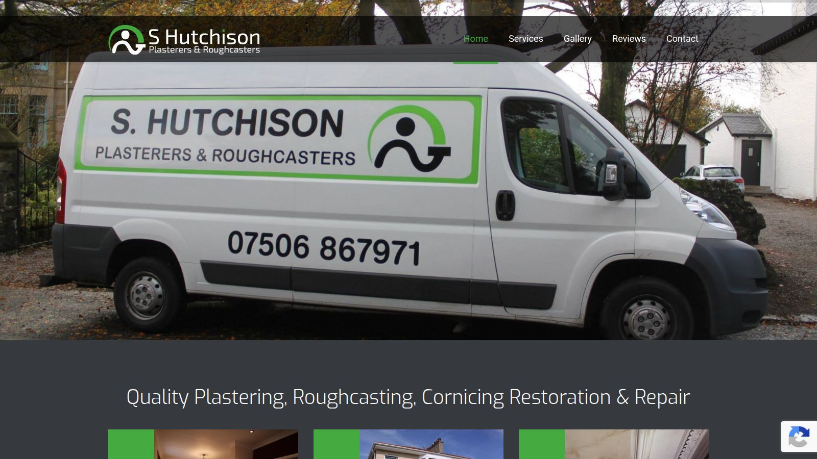 Screenshot of the S. Hutchison Plasterers website