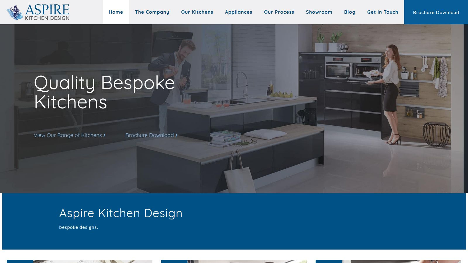 Screenshot of the Aspire Kitchen Design website