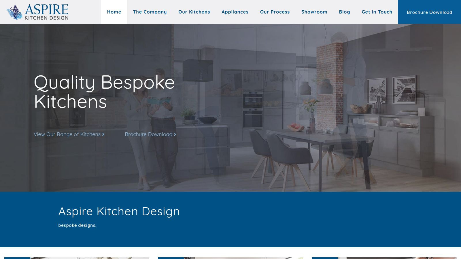Screenshot of the Aspire Kitchen Design website