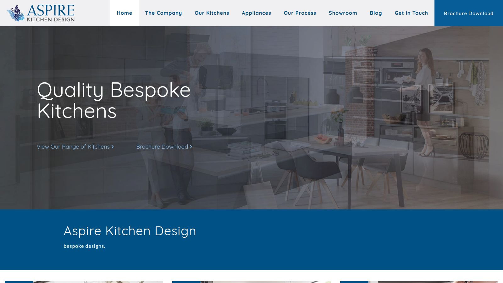 Screenshot of the Aspire Kitchen Design website