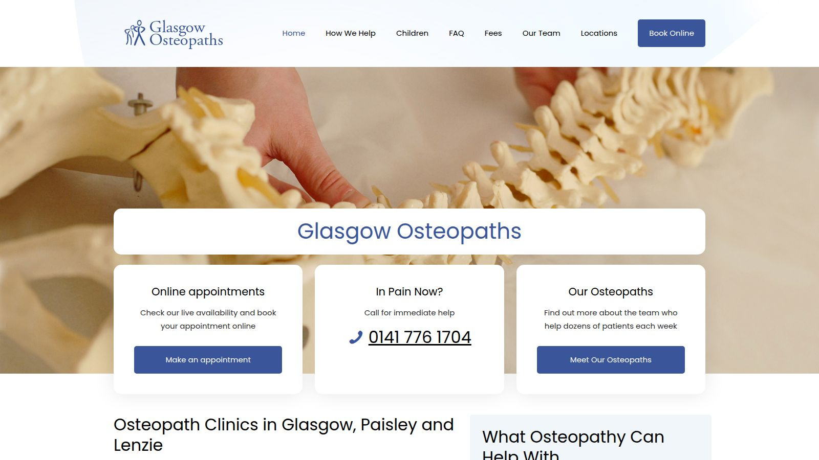 Screenshot of the Glasgow Osteopaths website