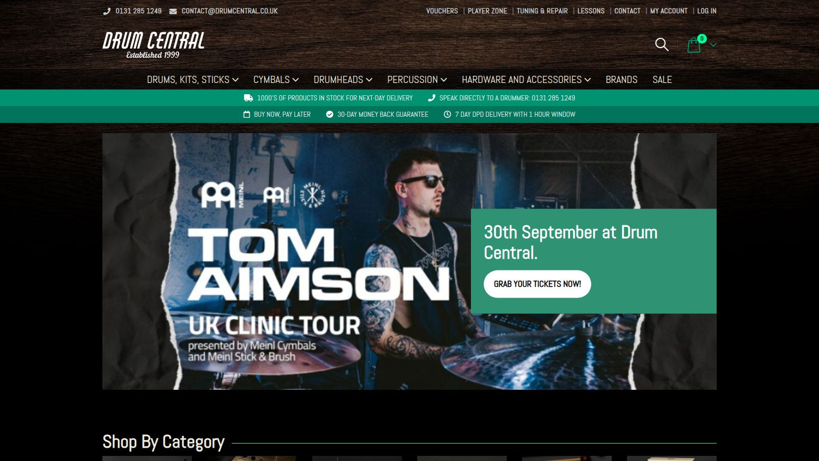 Screenshot of the Drum Central website