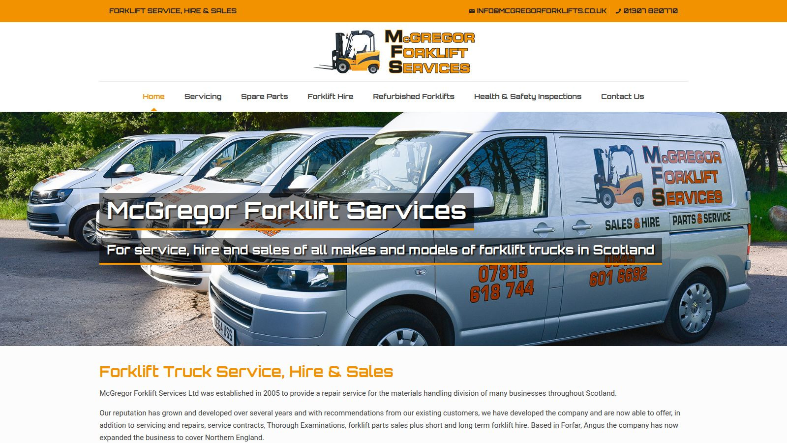 Screenshot of the McGregor Forklift Services website