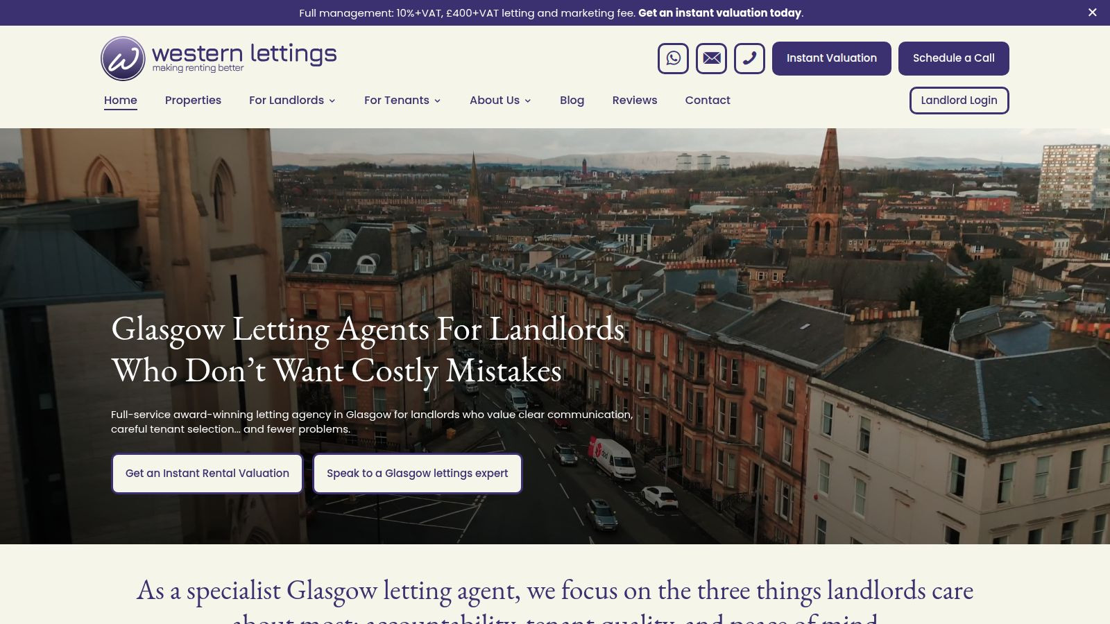 Screenshot of the Western Lettings website