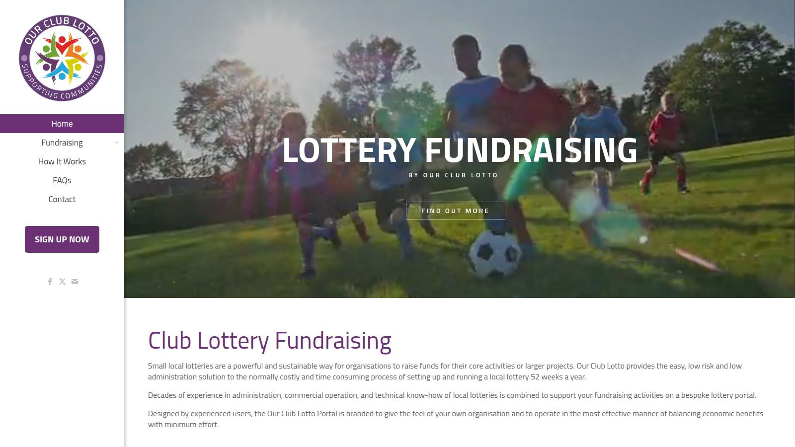 Screenshot of the Our Club Lotto website