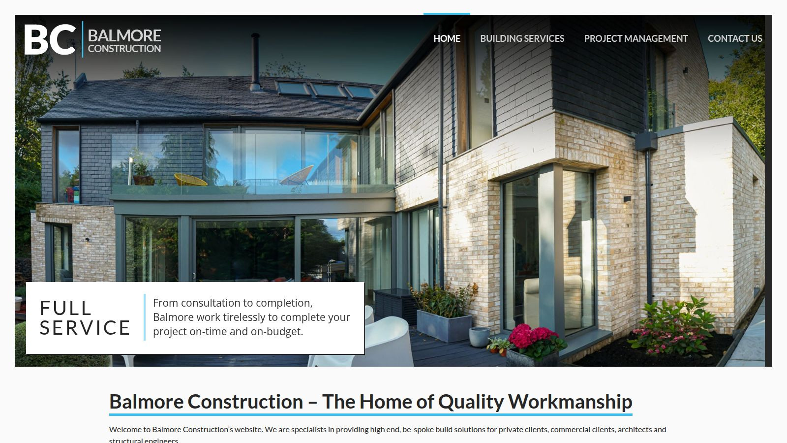 Screenshot of the Balmore Construction website