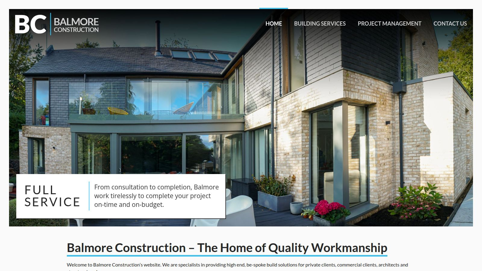 Screenshot of the Balmore Construction website