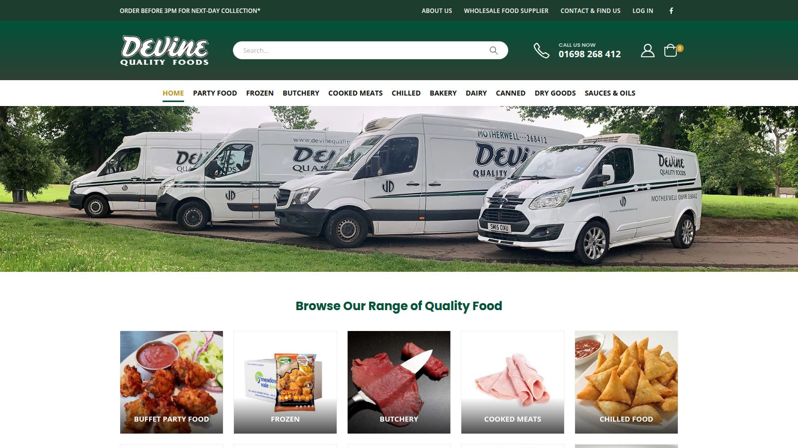 Screenshot of the Devine Quality Foods website