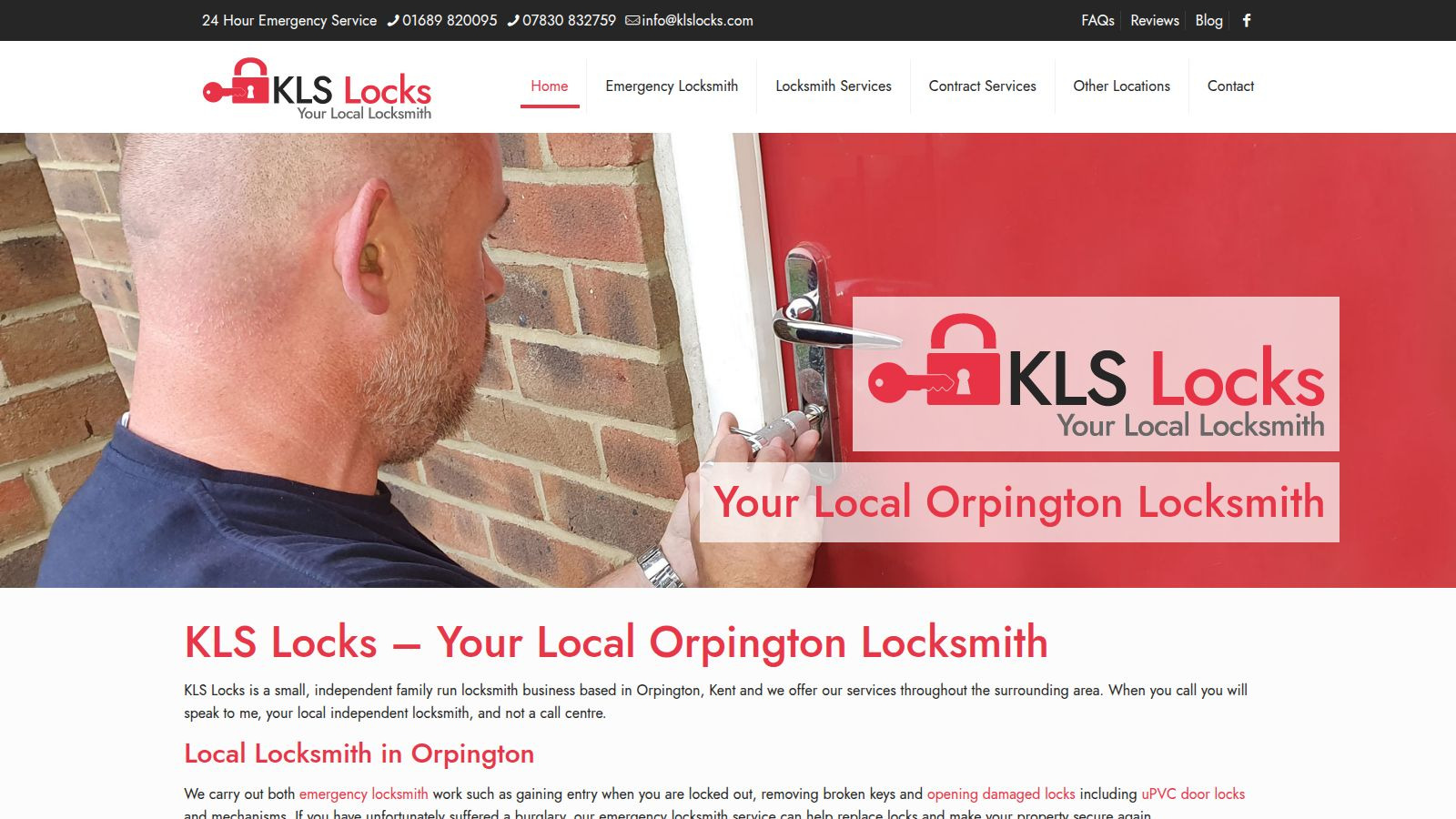 Screenshot of the KLS Locksmiths website