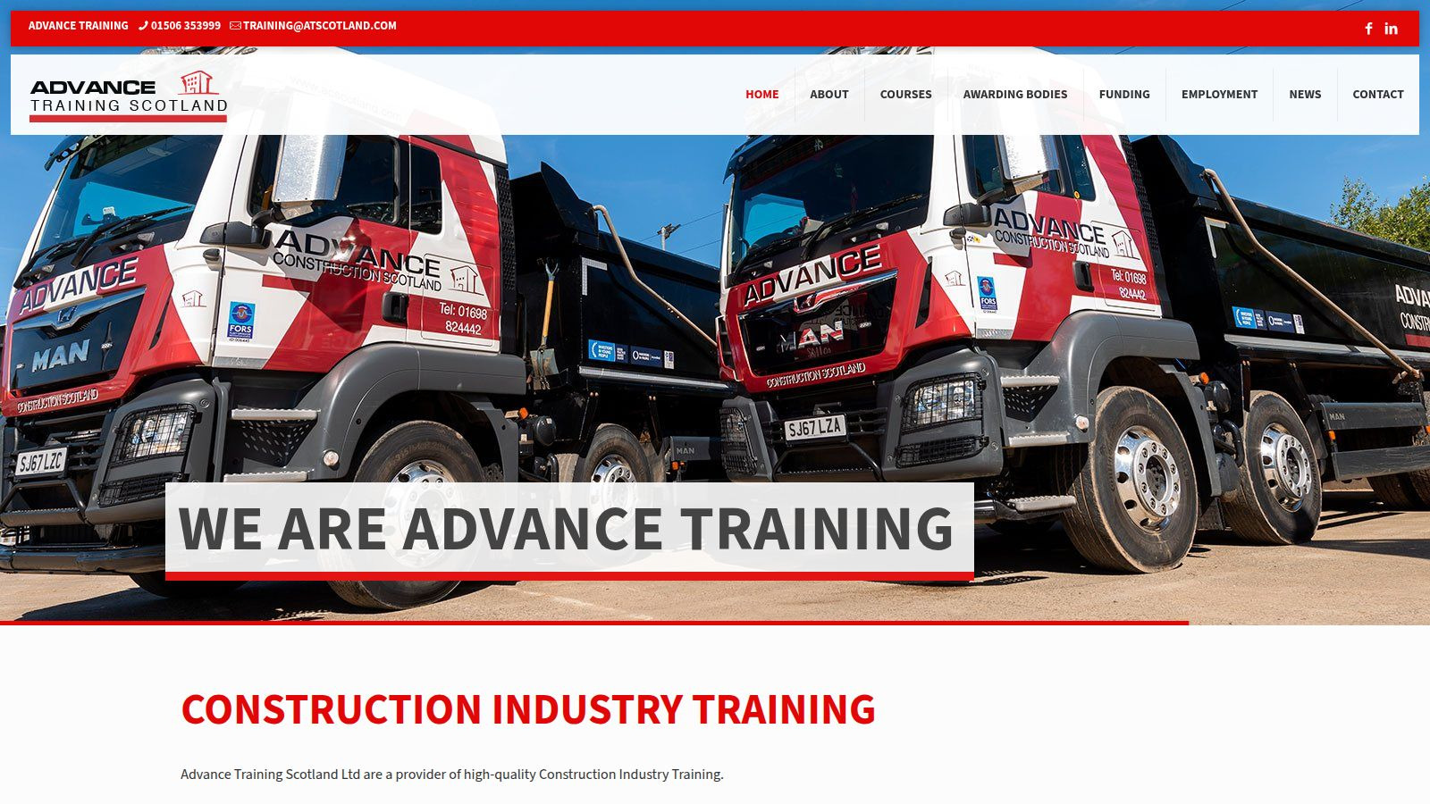 Screenshot of the Advance Training Scotland website