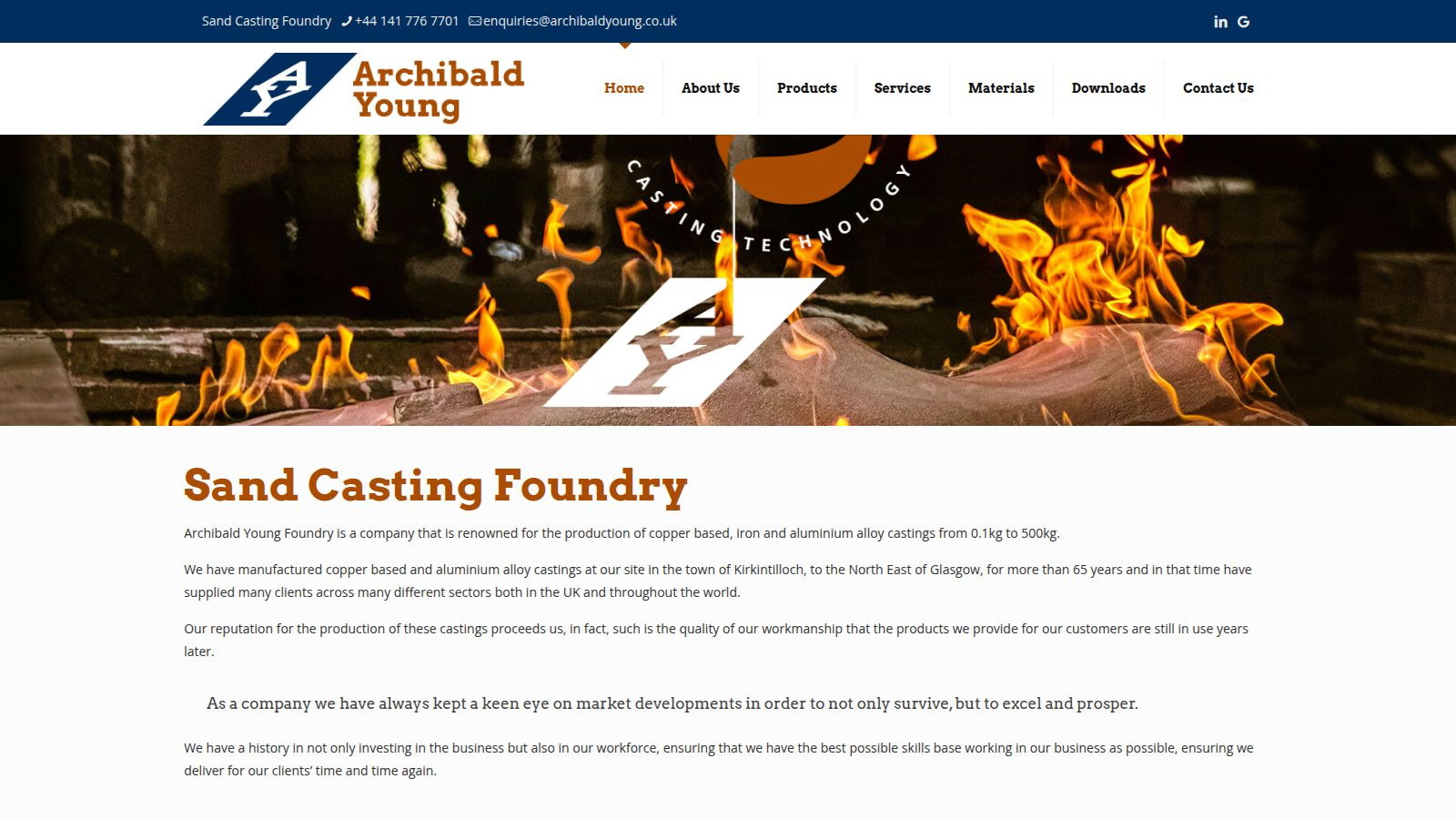 Screenshot of the Archibald Young Foundry website