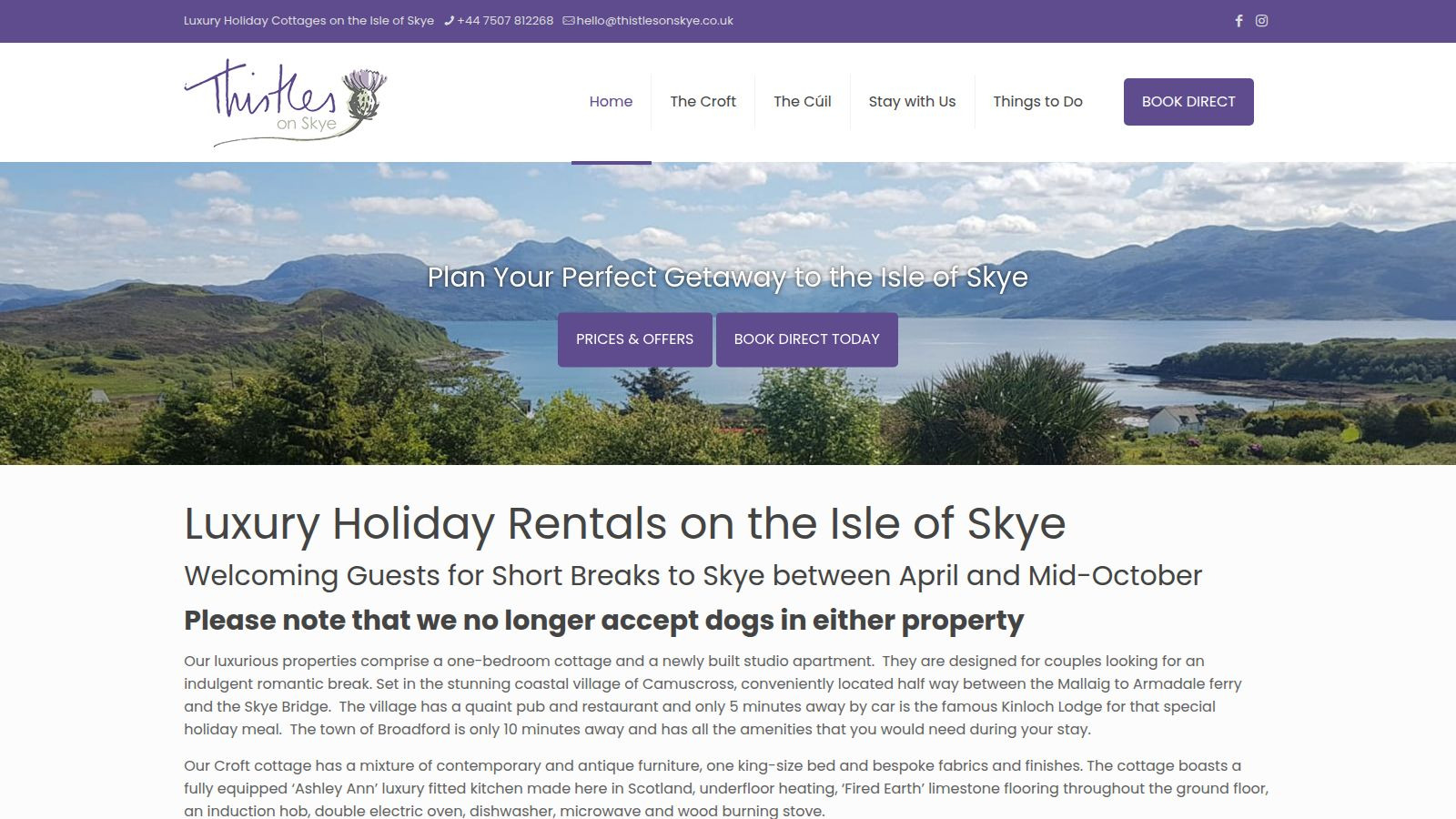 Screenshot of the Thistles on Skye website