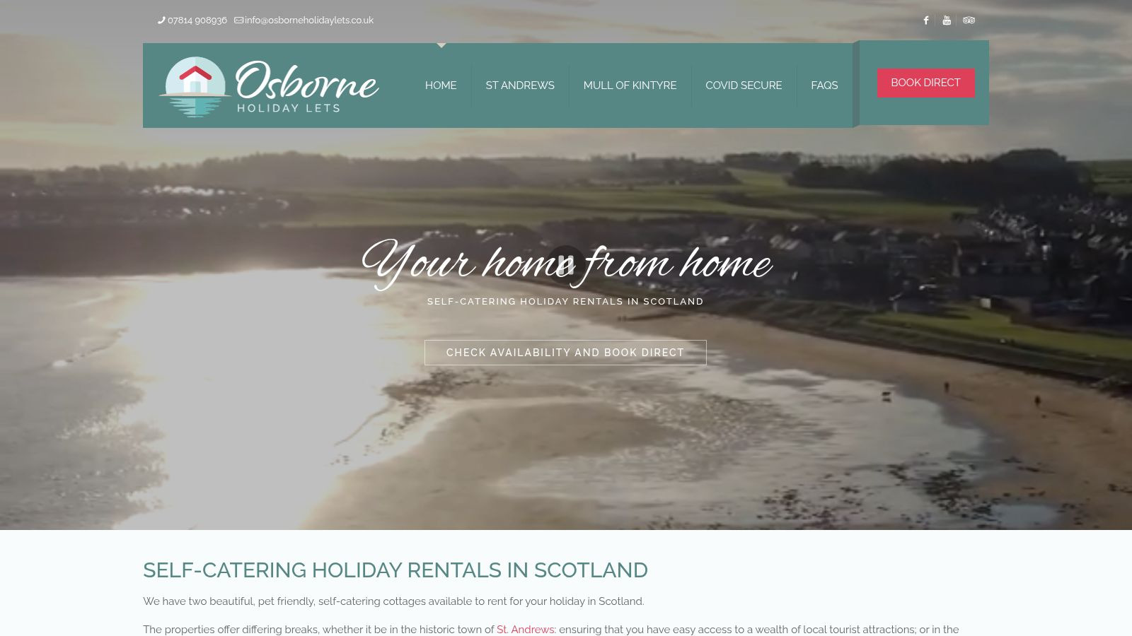 Screenshot of the Osborne Holiday Lets website