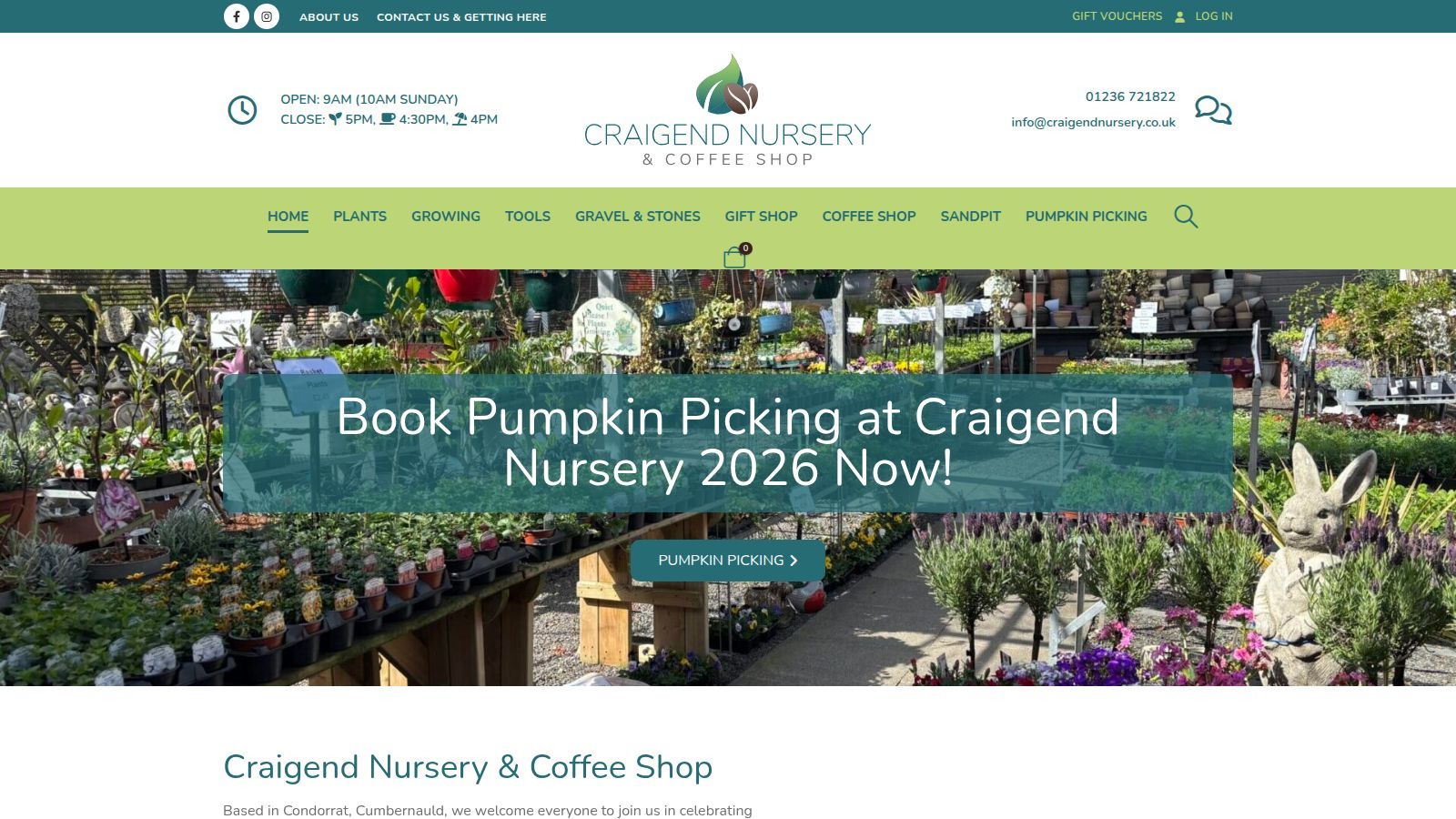 Screenshot of the Craigend Nursery website