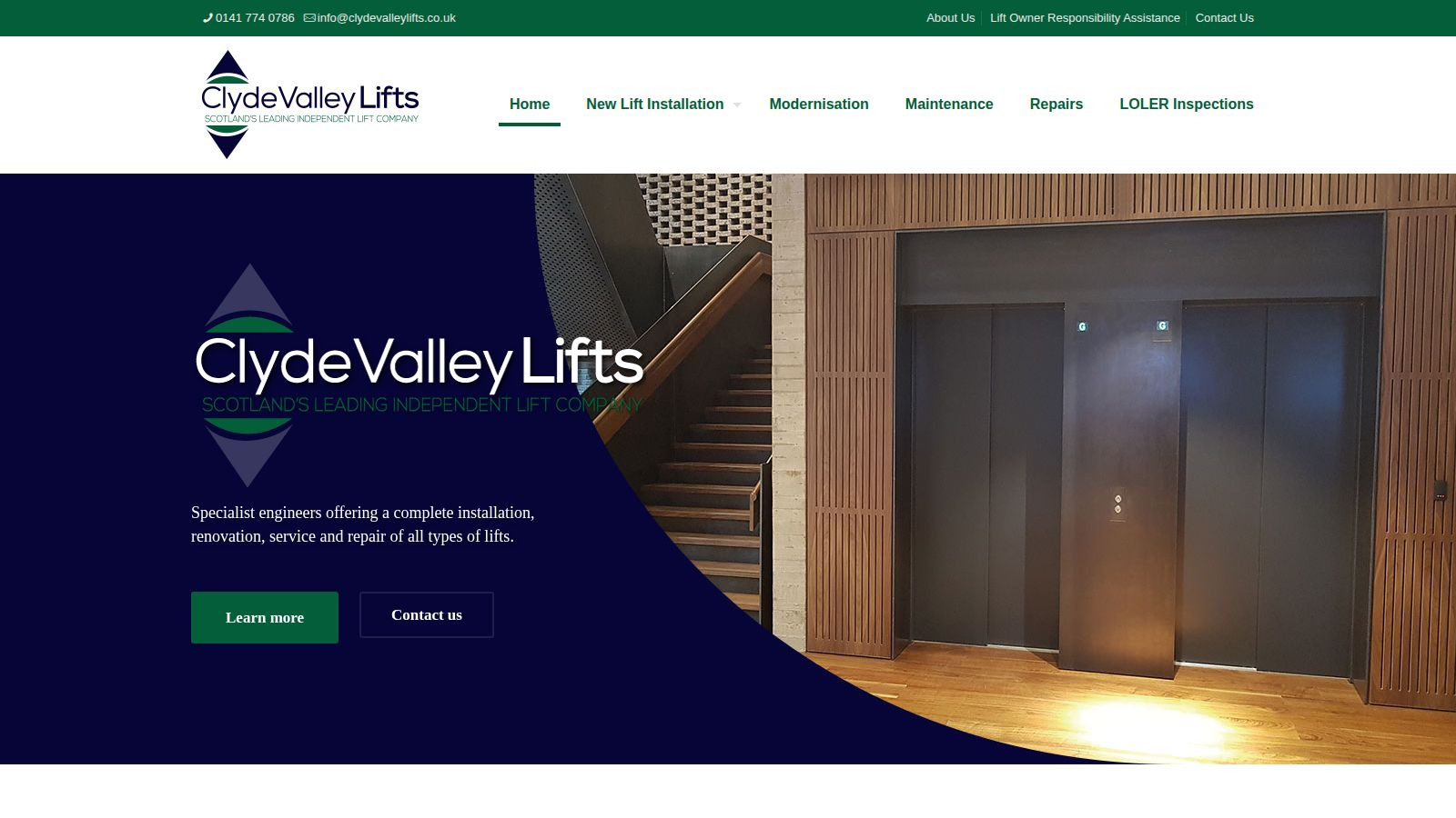 Screenshot of the Clyde Valley Lifts website