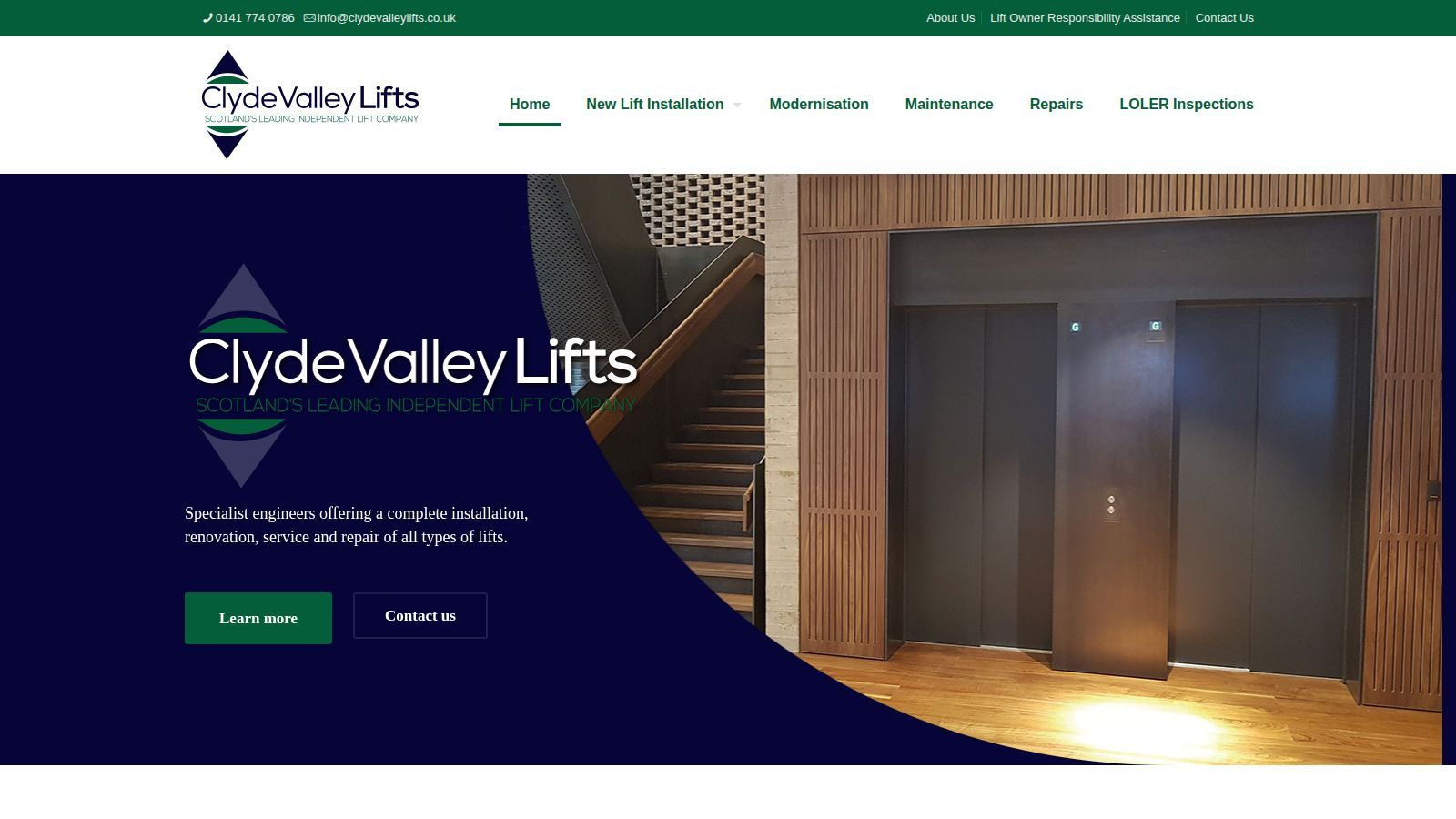 Screenshot of the Clyde Valley Lifts website