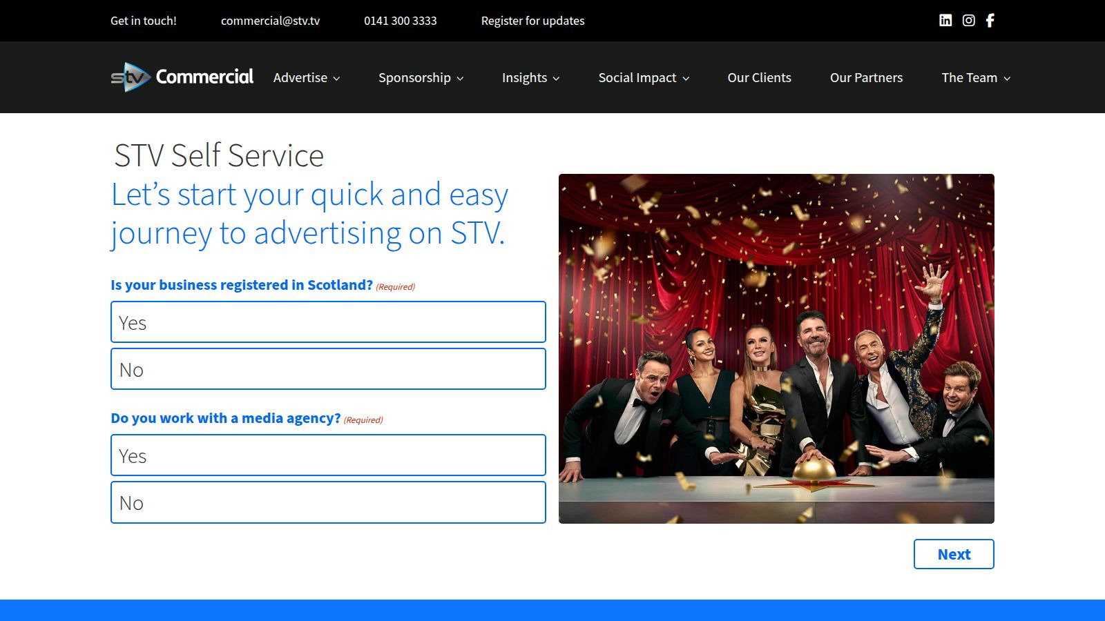 Screenshot of the STV Self Service website