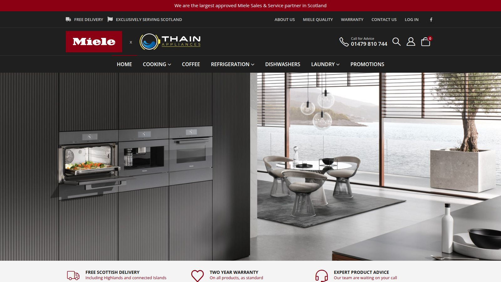 Screenshot of the Thain Appliances website