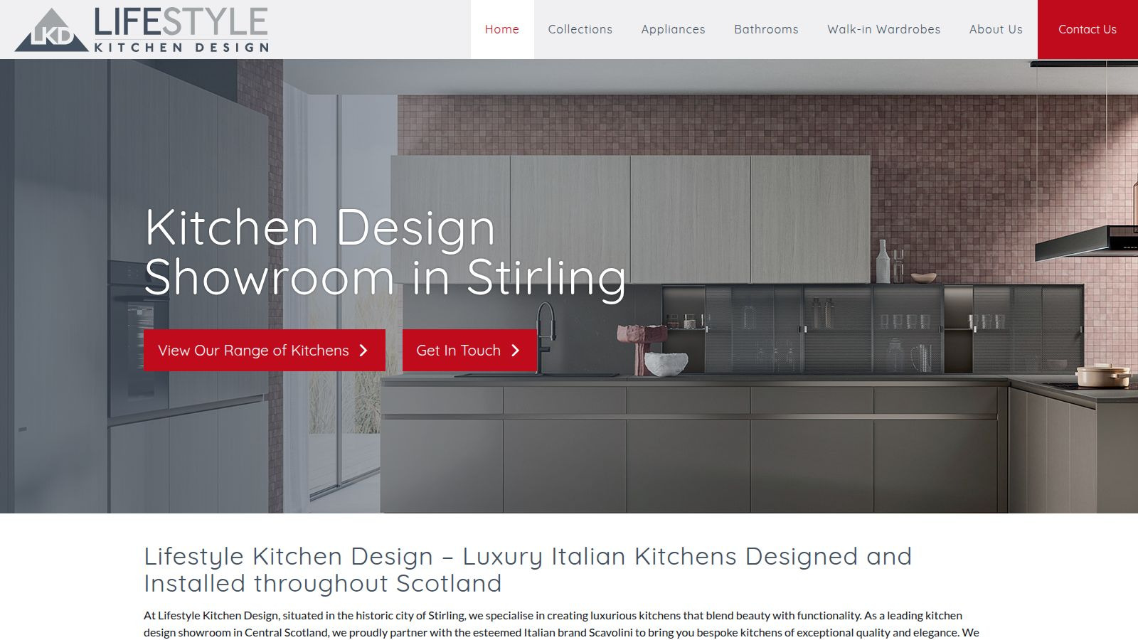 Screenshot of the Lifestyle Kitchen Design website