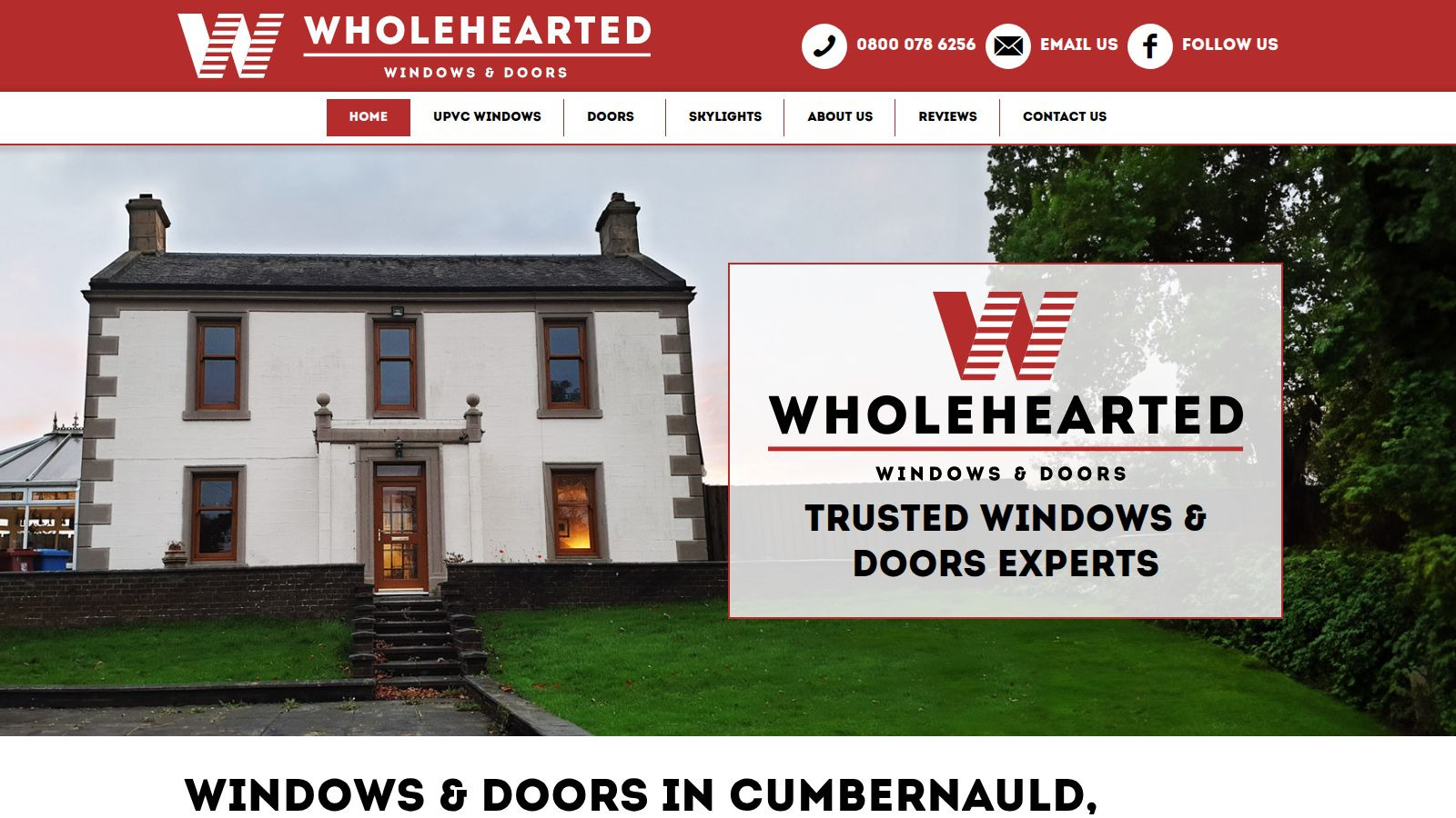 Screenshot of the Wholehearted Windows & Doors website