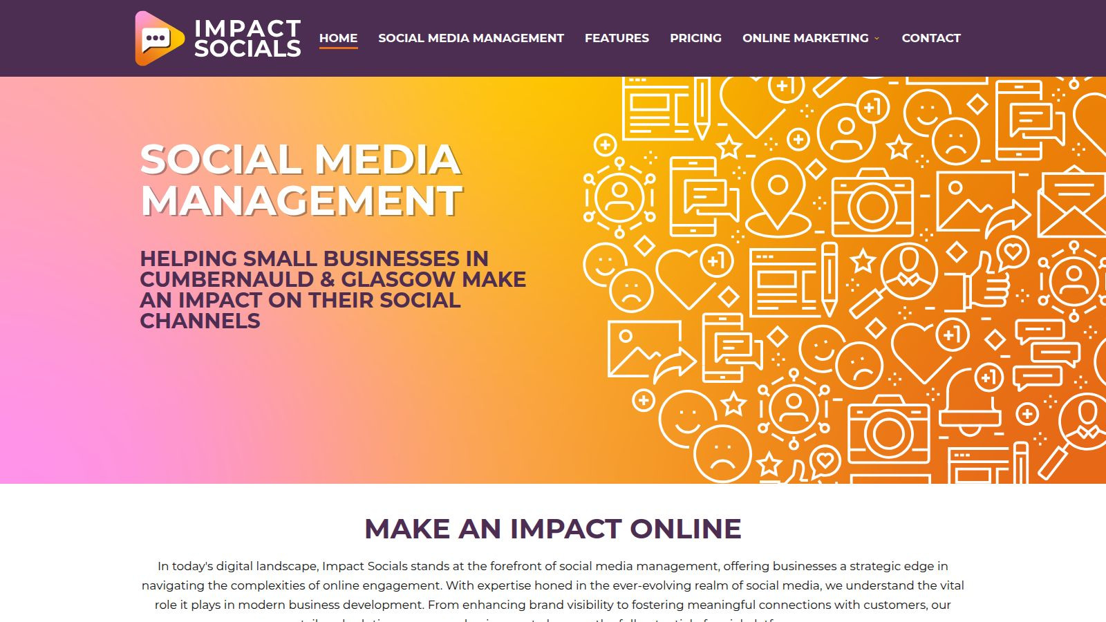 Screenshot of the Impact Socials website