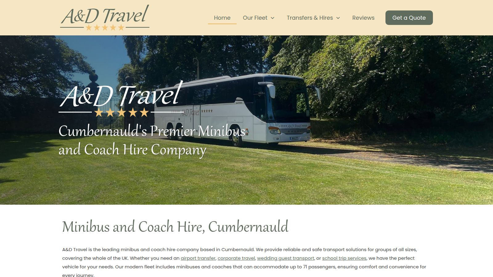 Screenshot of the A&D Travel website