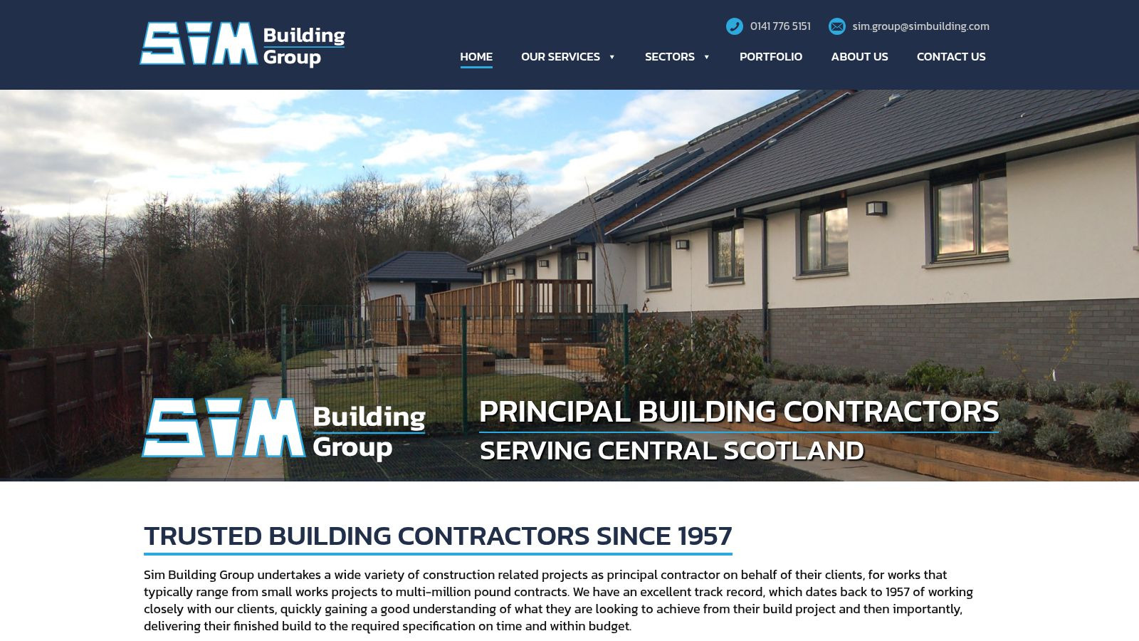 Screenshot of the Sim Building website