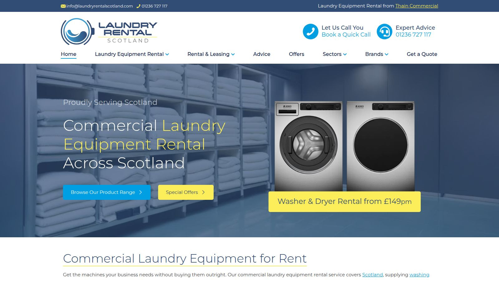 Screenshot of the Laundry Rental Scotland website