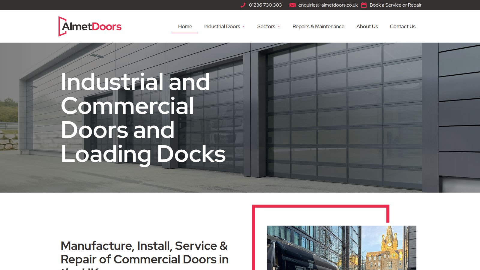 Screenshot of the Almet Doors website