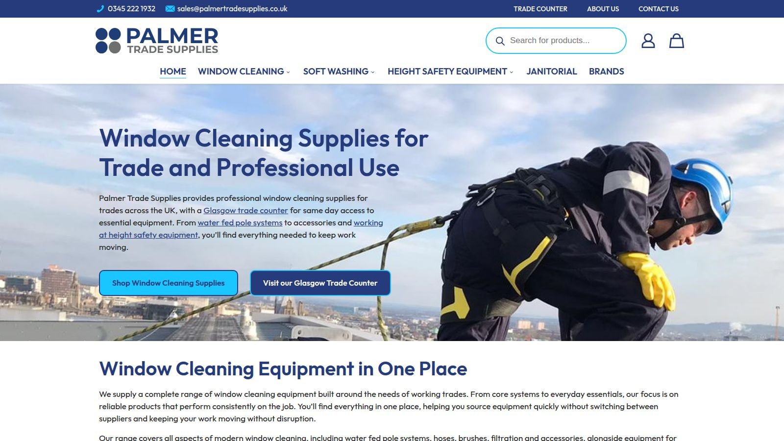 Screenshot of the Palmer Trade Supplies website